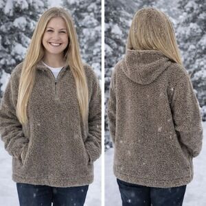 Koolaburra by UGG Womens Sherpa Fleece Quarter Zip Hoodie Taupe Brown 2X